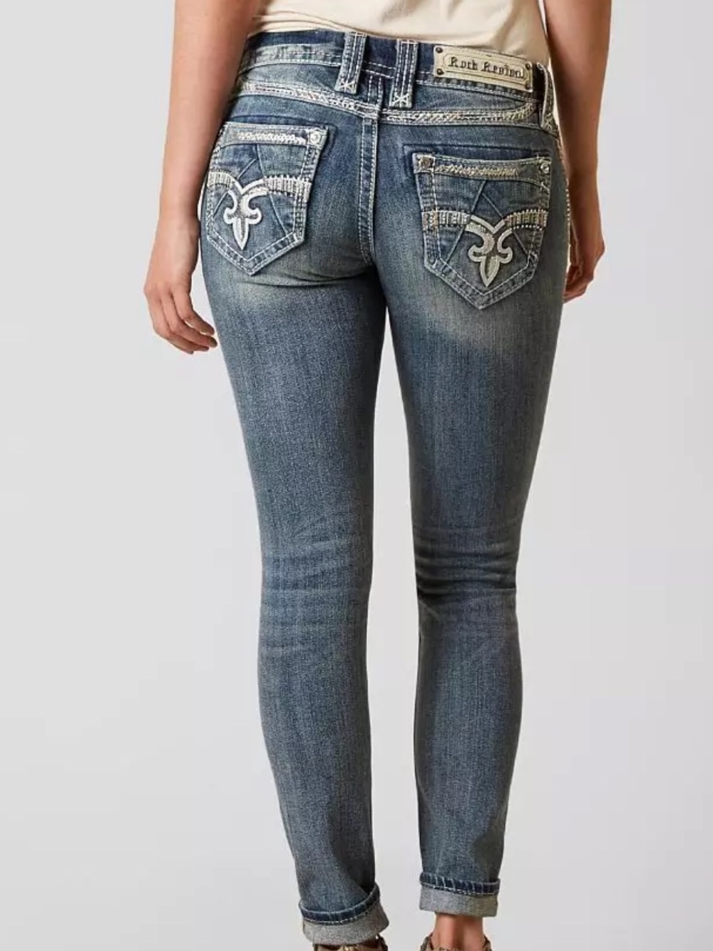 Rock Revival Slim Fit Embroidered Back Pocket Skinny Jeans - Blue Wash size 29